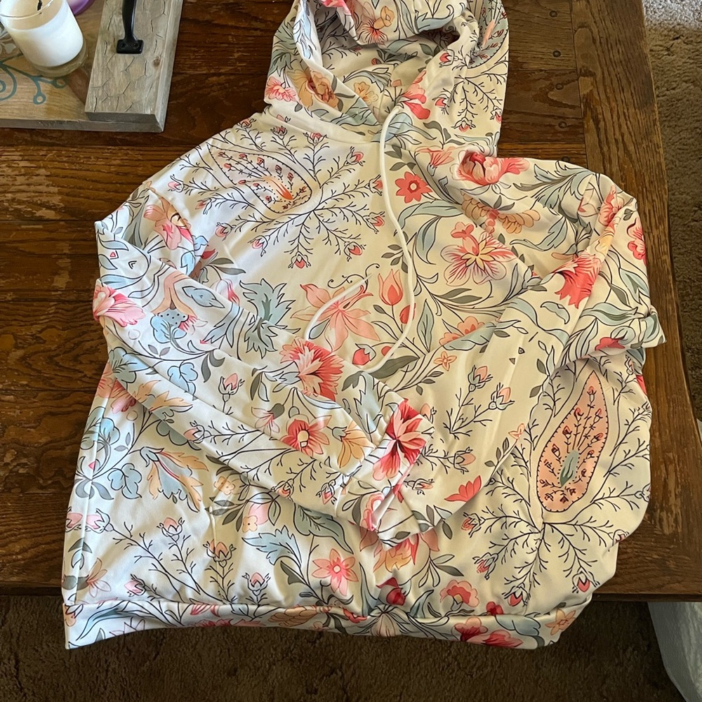 Floral Hoodie with Pink and Blue Accents - Picture 2 of 3